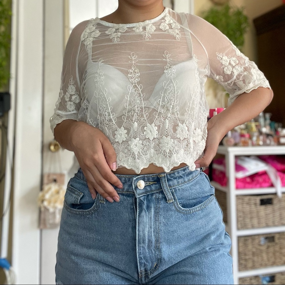 LA Hearts Lace Flutter Sleeve Top by Pacsun